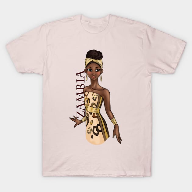 Black is Beautiful - Zambia African Heritage Melanin Girl in traditional outfit T-Shirt by Ebony Rose 